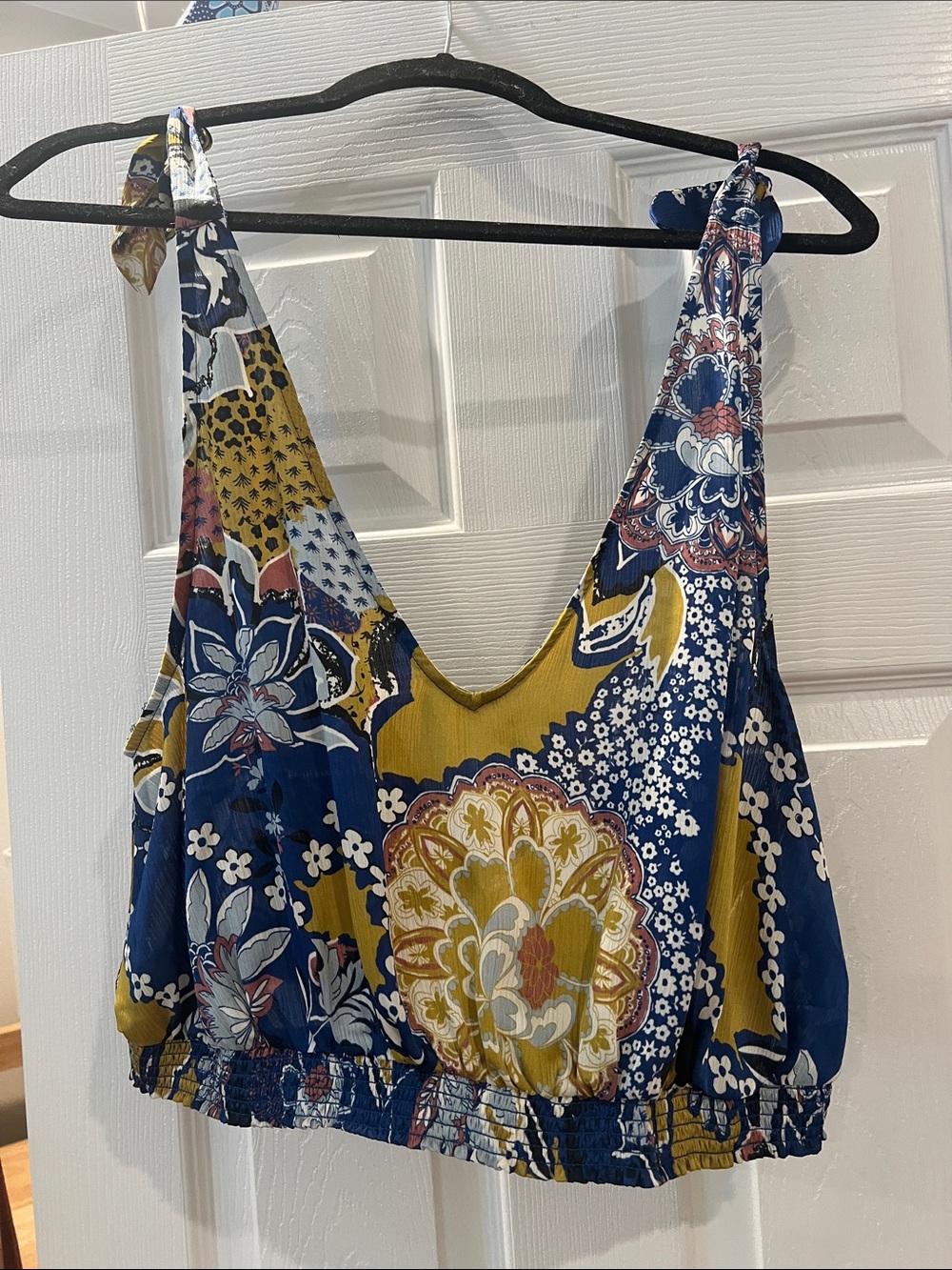 Boho Free People Floral Tie-Shoulder Crop Top